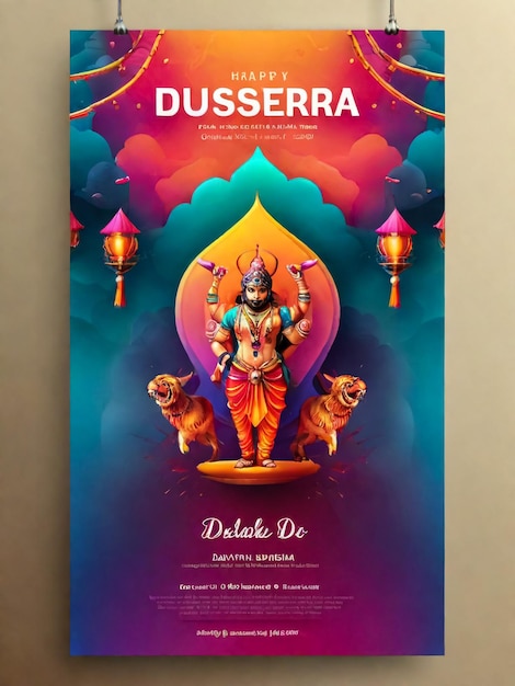 Photo illustration of goddess durga face in happy durga puja brochure design