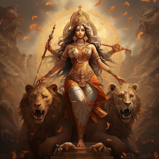 Illustration of Goddess Durga for Happy Durga Puja or Subh Navratri Generative Ai