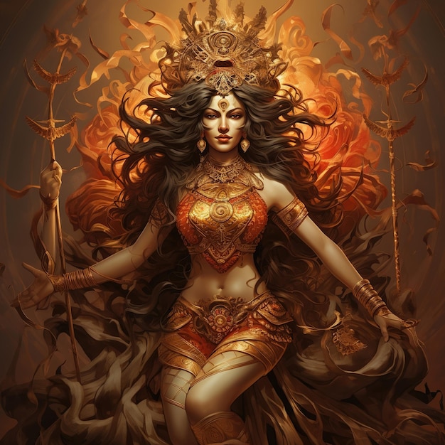 Illustration of Goddess Durga for Happy Durga Puja or Subh Navratri Generative Ai