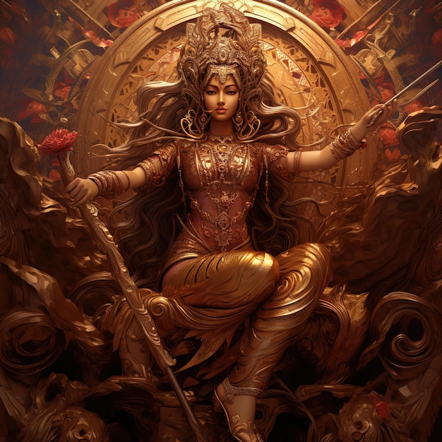 Happy Durga Puja 또는 Subh Navratri Generative Ai를 위한 Durga 여신의 그림
