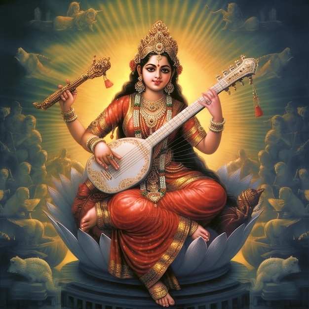 Illustration of Goddess Saraswati for Vasant Panchami