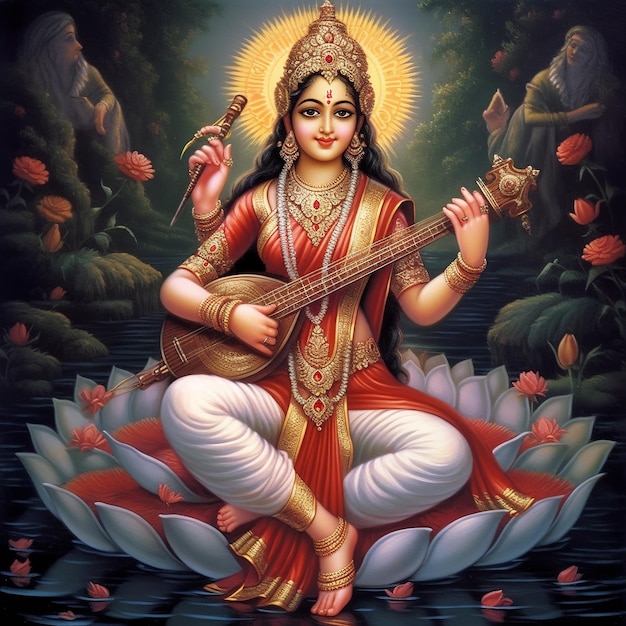 Illustration of Goddess Saraswati for Vasant Panchami