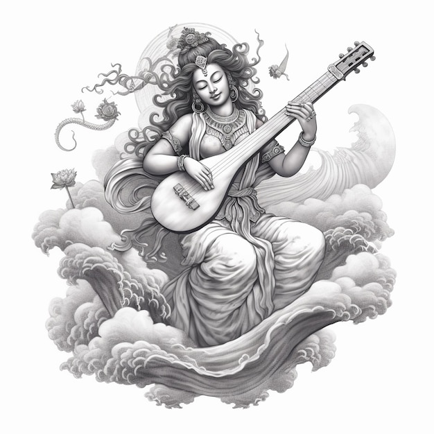 Saraswati Pencil sketch | Pencil sketch, Ganesh art paintings, Scenery drawing  pencil