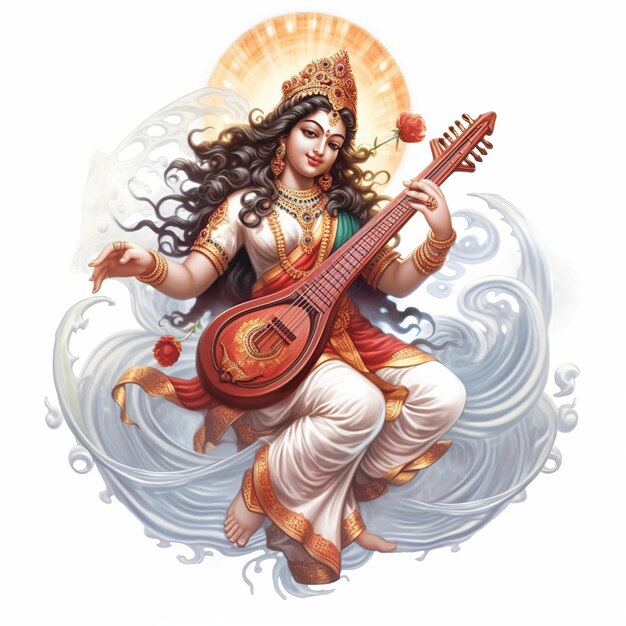 Illustration of Goddess Saraswati for Vasant Panchami