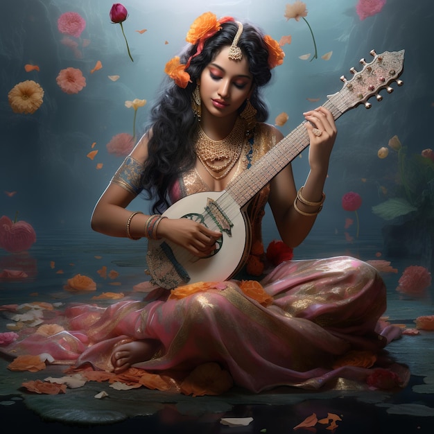 illustration of goddess of wisdom Saraswati