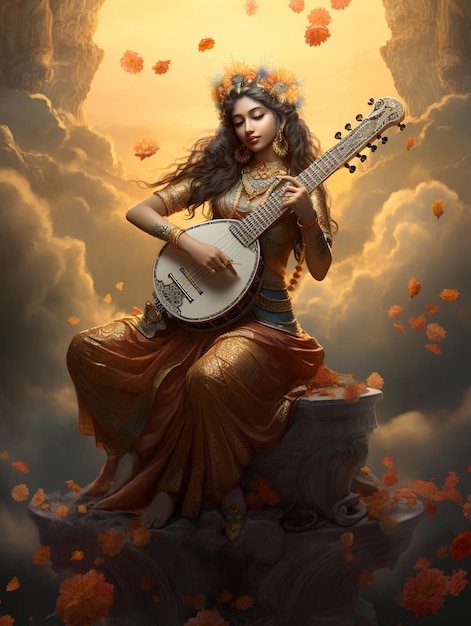 illustration of goddess of wisdom Saraswati