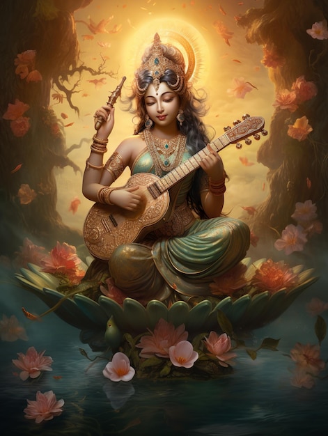 Illustration of goddess of wisdom saraswati