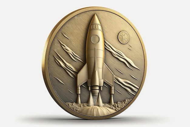 Illustration of gold medal with rocket white background Generative AI