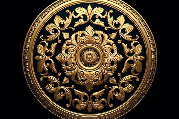 illustration of a golden circular decorated ornament black backgroun