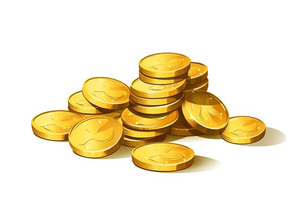 Photo illustration of golden coins on white background