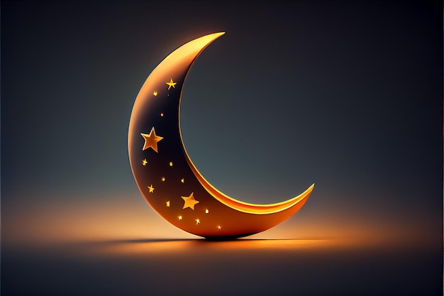 Illustration of a Golden crescent at dark background Pattern AI