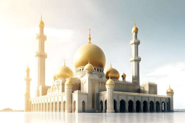 Illustration of a golden mosque with white background Generative AI