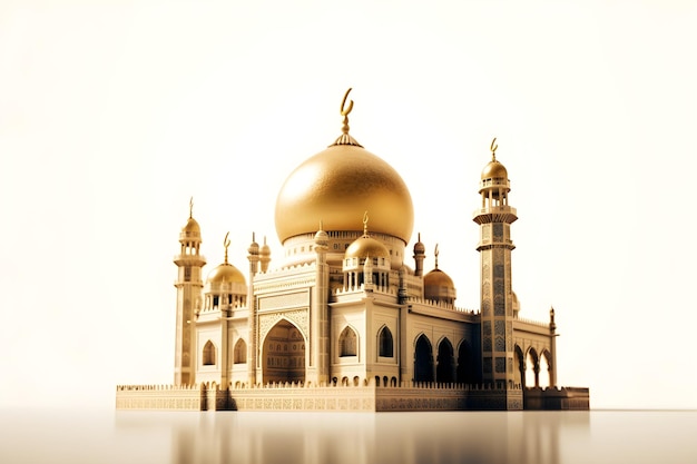 Illustration of a golden mosque with white background Generative AI