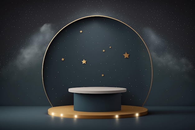 Illustration of golden podium with a starry sky background template Generative AI