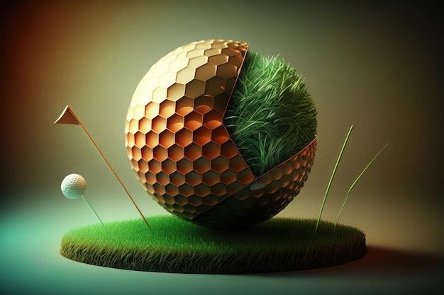 Illustration of a golf ball in 3d style Futuristic sports concept AI generation