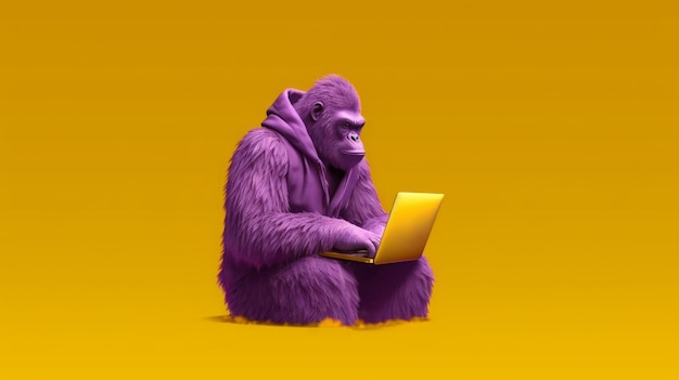 Illustration of a gorilla holding a laptop computer