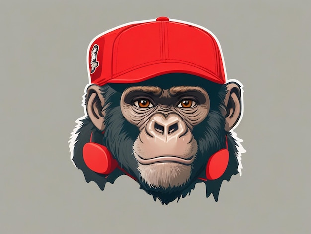 Photo illustration of gorilla monkey in baseball cap design element for poster t shirt emblem sign