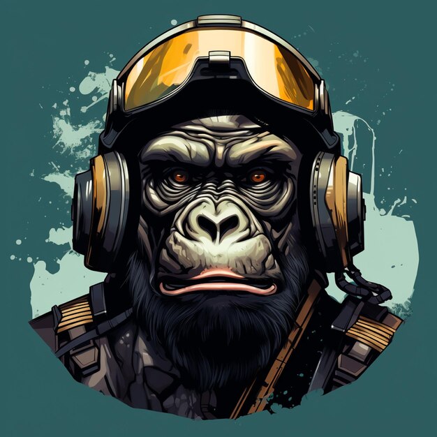 Photo illustration of a gorilla wearing a war helmet