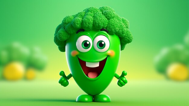 Illustration of green cartoon character with broccoli