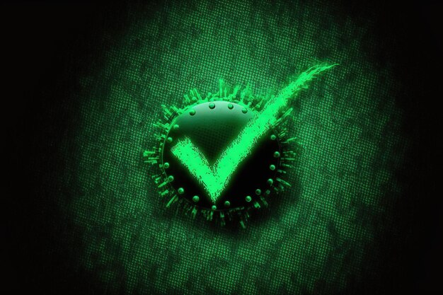 Illustration of a green checkmark with a tick from a connected dot and line light effect isolated on a transparent background