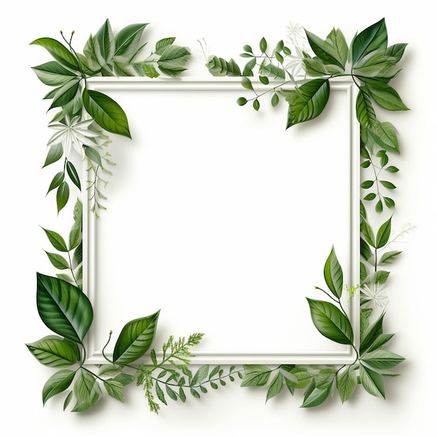 illustration of green eco frame frame leafs with very liitle white