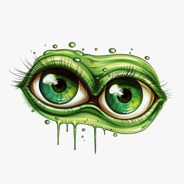 Illustration of a green eye with a dripping tear generative ai