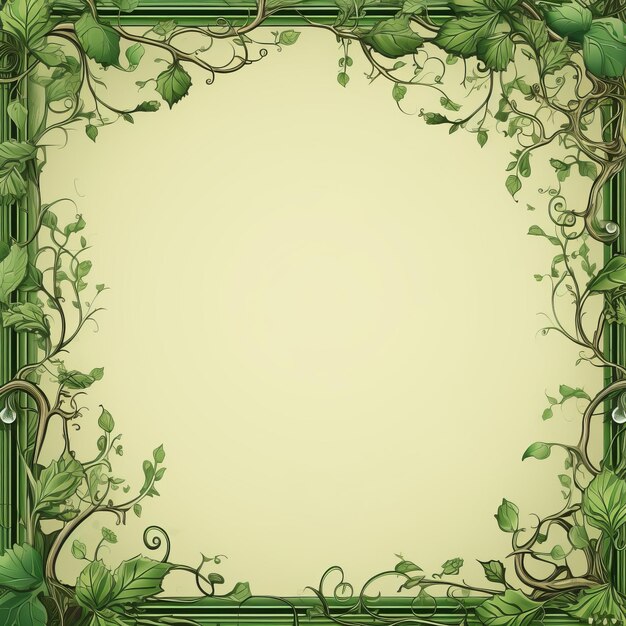 an illustration of a green frame with vines and leaves