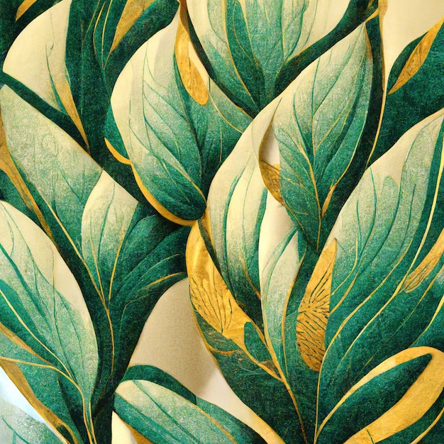 Illustration of green and gold leaf pattern design