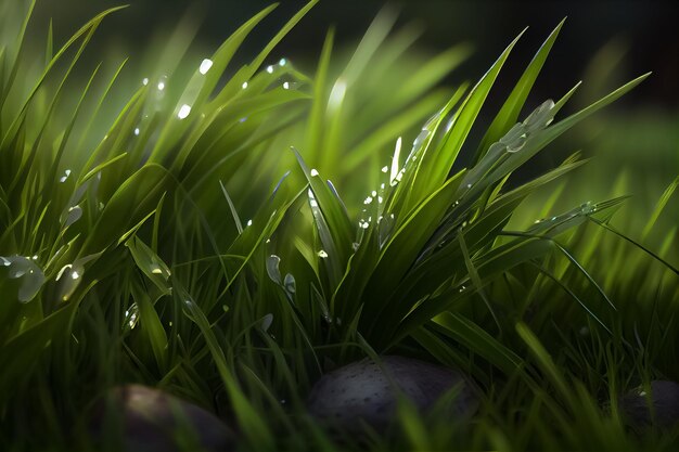 Illustration of green grass after fresh spring rain AI