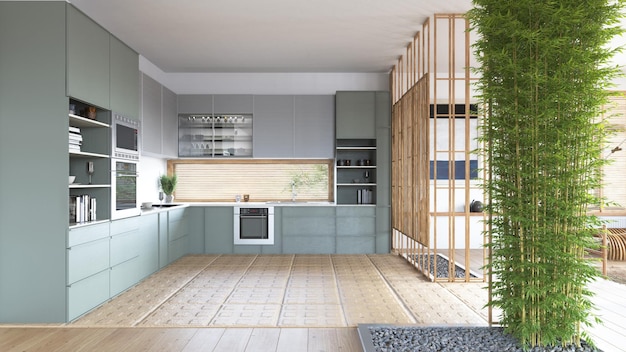 Foto illustrazione di una cucina moderna verde
