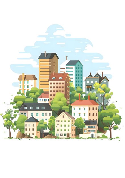 Photo illustration of a green and sustainable city with buildings and trees
