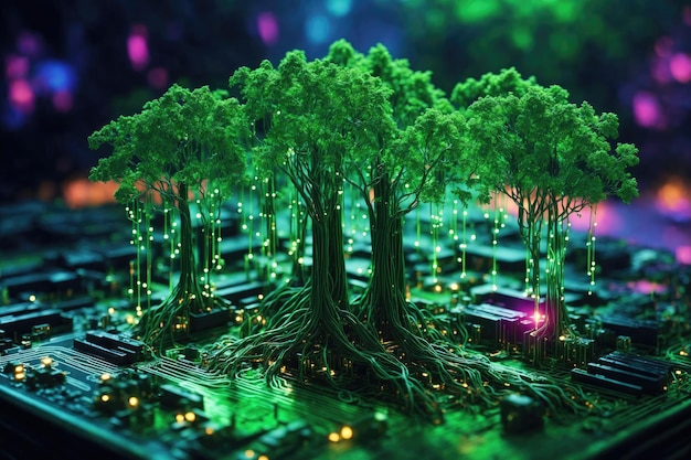 illustration of green trees growing ai generative