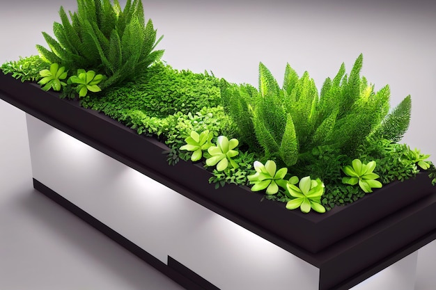 Illustration of green tropical plants growing 3D rendering