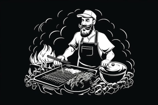 illustration grilling juicy steaks on a barbecue