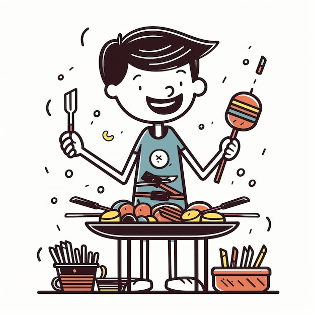 illustration grilling juicy steaks on a barbecue