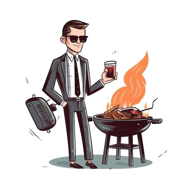 illustration grilling juicy steaks on a barbecue