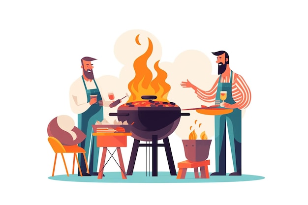 illustration grilling juicy steaks on a barbecue