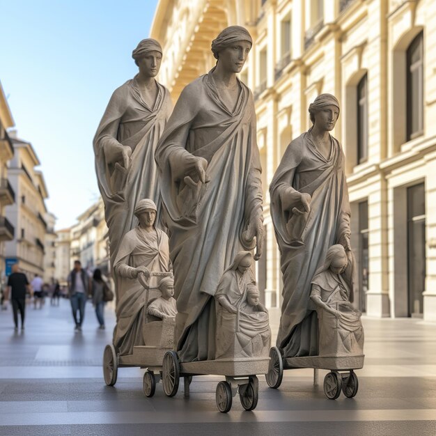 illustration of a group ancient greek marble men statues with each