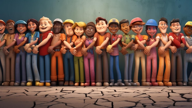 illustration of a group of diverse workers holding hands