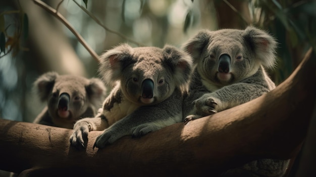 Иллюстрация группы коал посреди леса