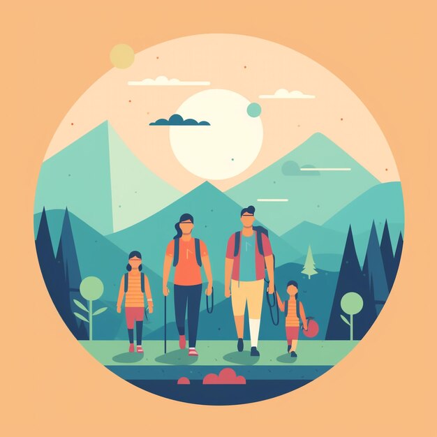 Photo illustration of a group of people hiking in mountain