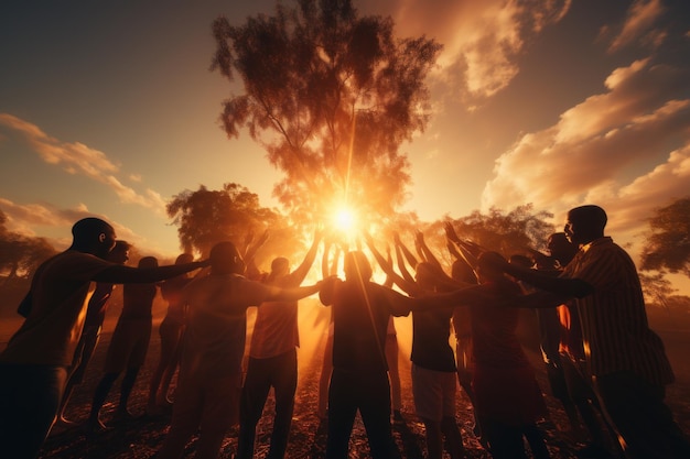 illustration of a group of people holding hands forming a circle generative AI