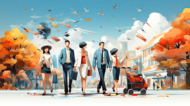 Illustration of Group Of People Shopping Concept