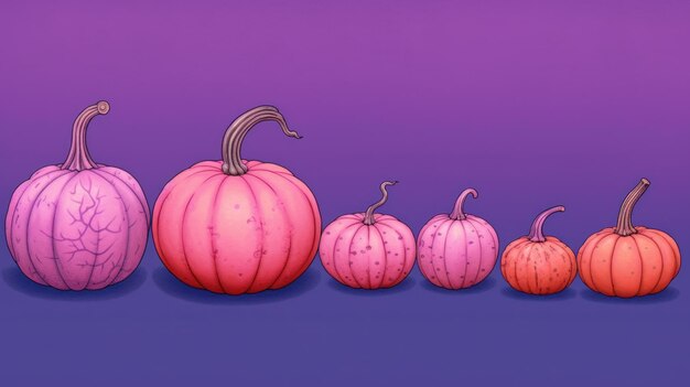 Illustration of a group of pumpkins in pink tones