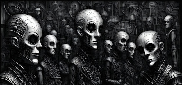 Illustration of a group of skulls and bones on a dark background