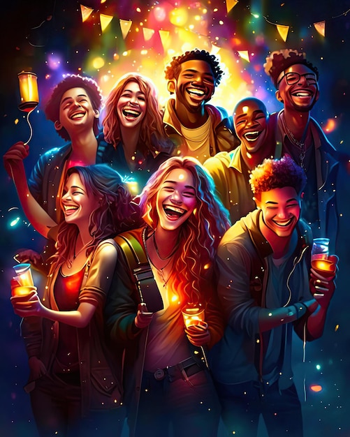 Photo illustration groups of young people smiling colorful diversity