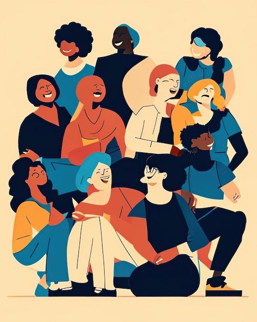 Foto illustrazione gruppi di giovani che sorridono diversità colorata