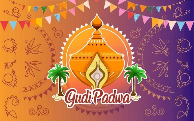 Illustration of Gudi Padwa Lunar New Year celebration in Maharashtra of India