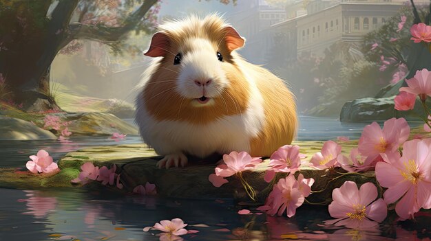 Photo illustration the guinea pig outdoors