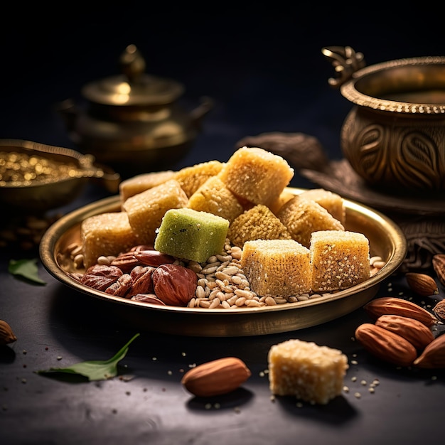 Gulab Gajak Mithai Pista Gazak Til Patti 또는 Papdi Ti의 그림